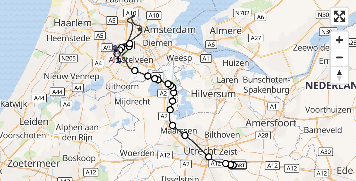 Vluchtroute Politiehelikopter Driebergen-Rijsenburg - Amsterdam Vliegveld Schiphol, 02 oktober 2026, 11:36