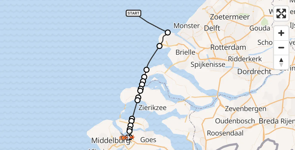 Vluchtroute Kustwachthelikopter Noordzee - Vliegveld Midden-Zeeland, 02 oktober 2026, 12:07
