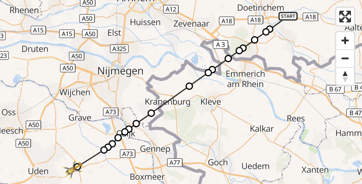 Vluchtroute Traumahelikopter Gaanderen - Vliegbasis Volkel, 02 oktober 2026, 12:33