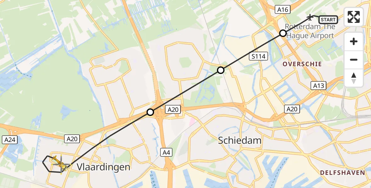 Vluchtroute Traumahelikopter Rotterdam The Hague Airport - Vlaardingen, 02 oktober 2026, 13:50