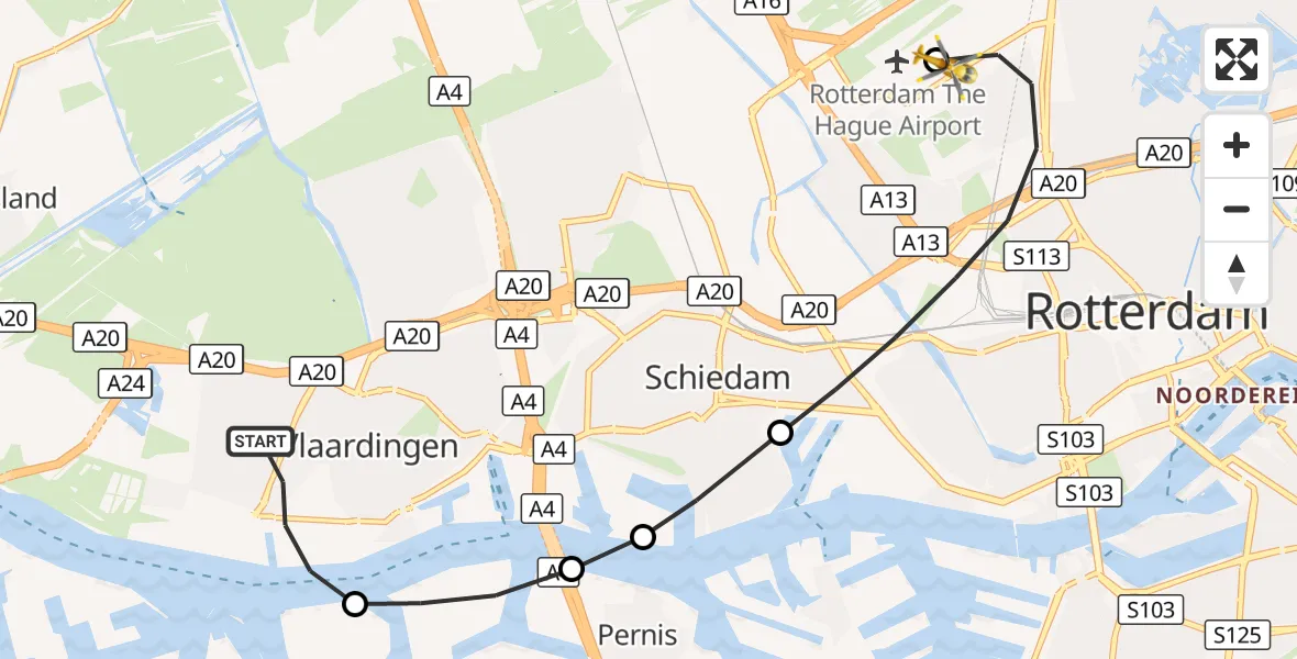 Vluchtroute Traumahelikopter Vlaardingen - Rotterdam The Hague Airport, 02 oktober 2026, 14:22