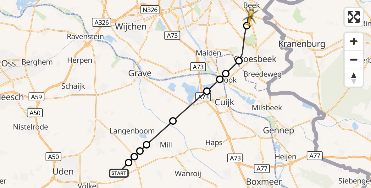 Vluchtroute Traumahelikopter Vliegbasis Volkel - Berg en Dal, 02 oktober 2026, 14:31