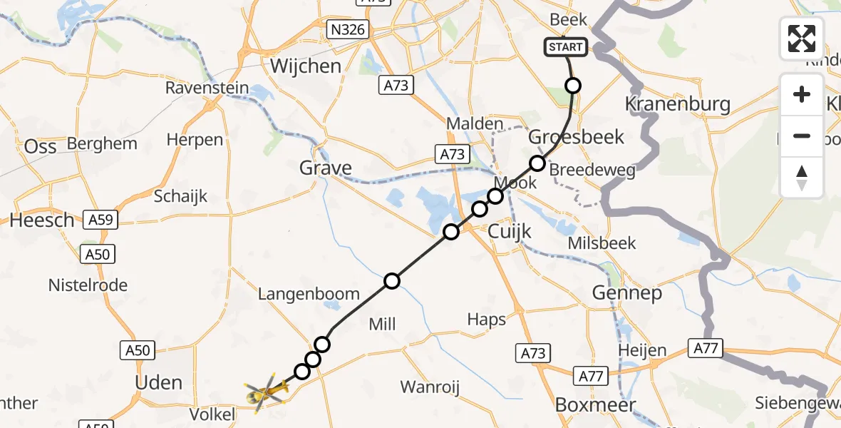 Vluchtroute Traumahelikopter Berg en Dal - Vliegbasis Volkel, 02 oktober 2026, 14:59