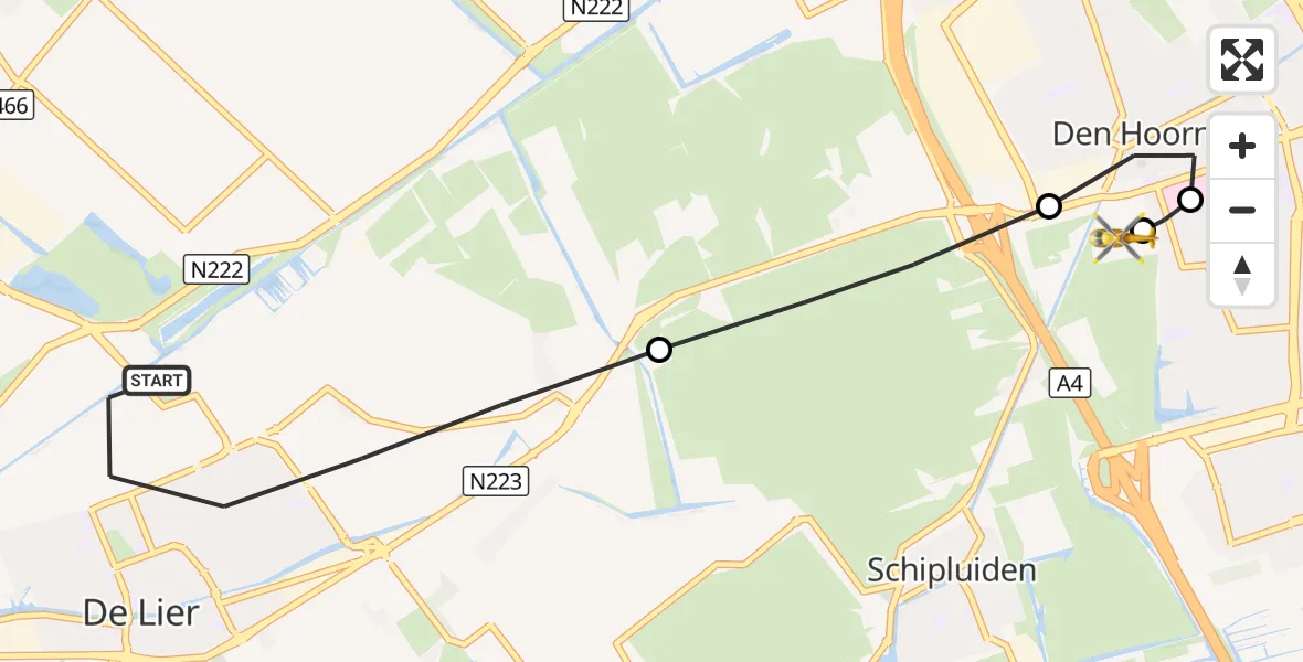 Vluchtroute Traumahelikopter De Lier - Den Hoorn, 02 oktober 2026, 15:38