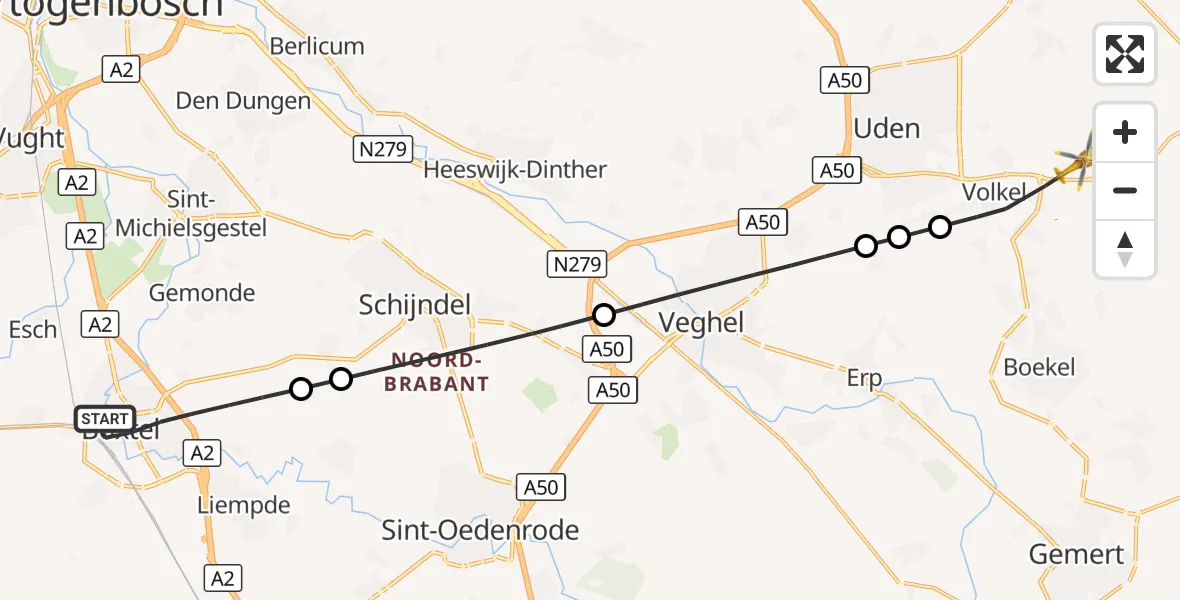 Vluchtroute Traumahelikopter Boxtel - Vliegbasis Volkel, 02 oktober 2026, 15:53