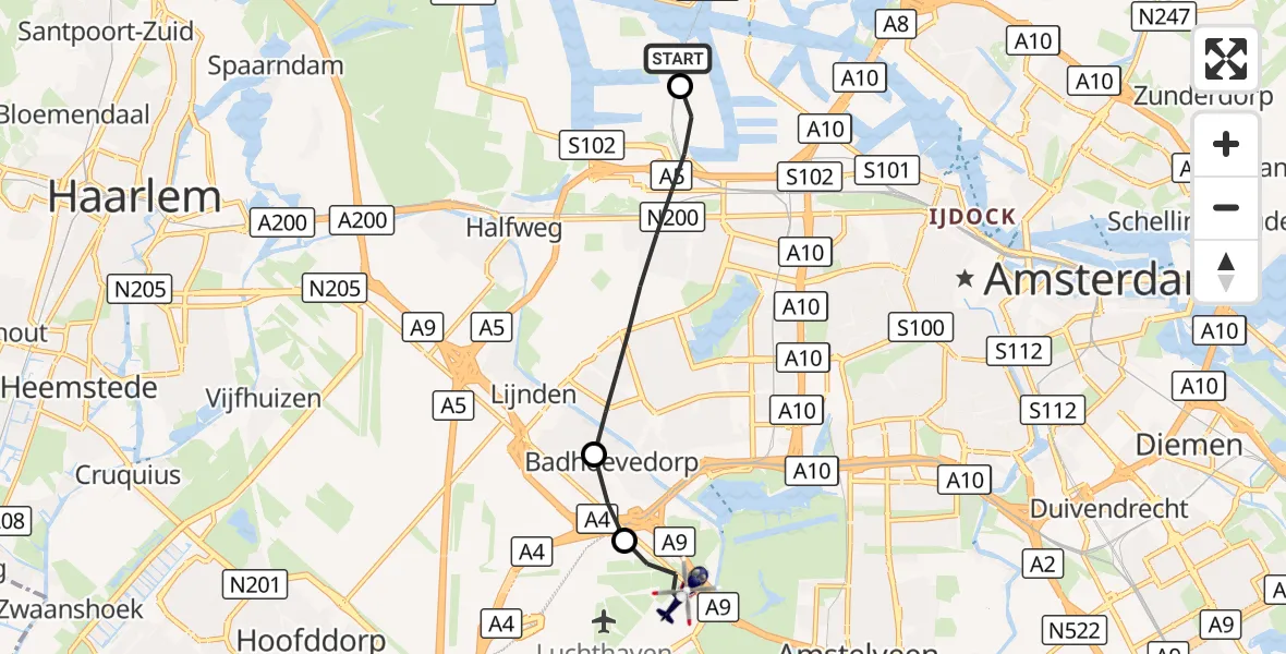 Vluchtroute Politiehelikopter Amsterdam Heliport - Amsterdam Vliegveld Schiphol, 02 oktober 2026, 16:00