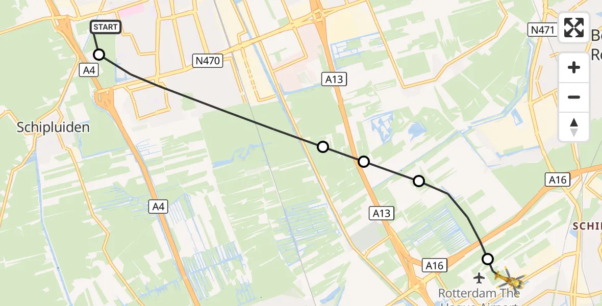 Vluchtroute Traumahelikopter Den Hoorn - Rotterdam The Hague Airport, 02 oktober 2026, 16:05