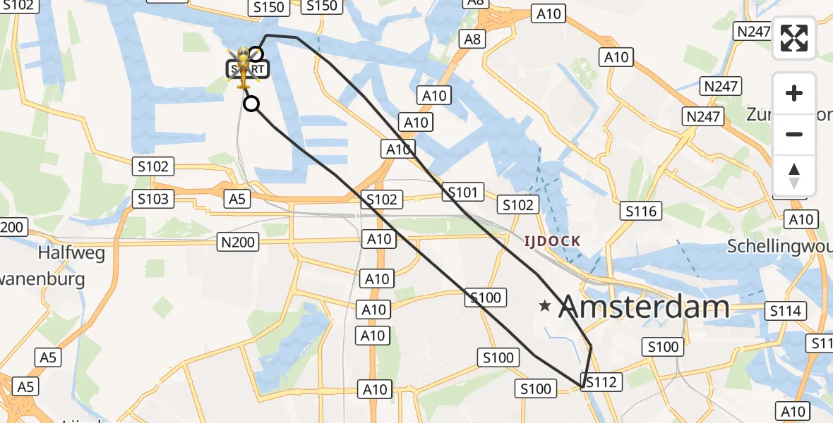 Vluchtroute Traumahelikopter Amsterdam Heliport - Amsterdam Heliport, 02 oktober 2026, 16:25