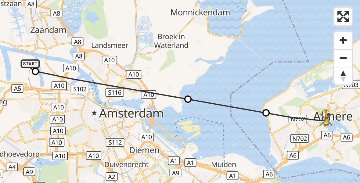 Vluchtroute Traumahelikopter Amsterdam Heliport - Almere, 02 oktober 2026, 16:46