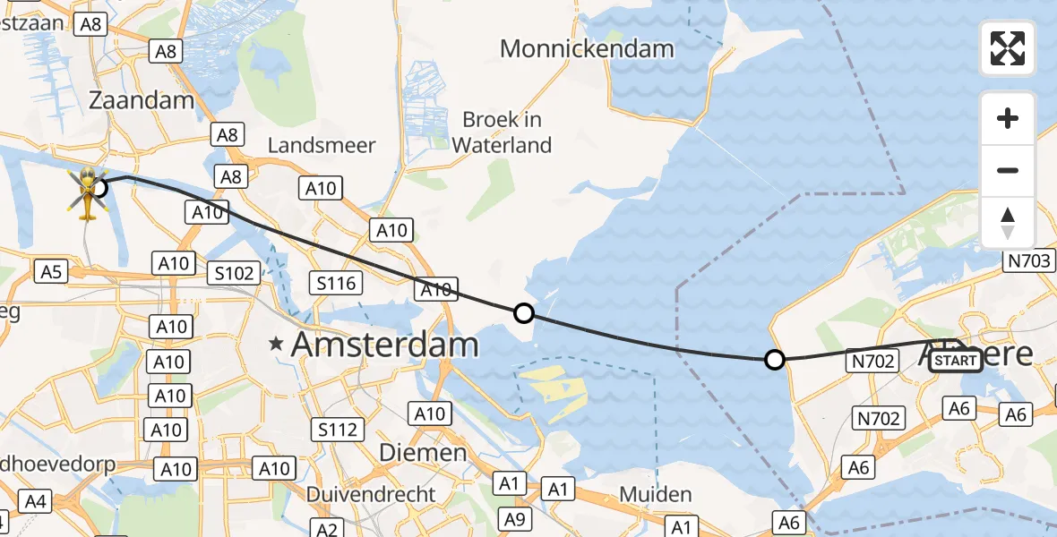 Vluchtroute Traumahelikopter Almere - Amsterdam Heliport, 02 oktober 2026, 17:11