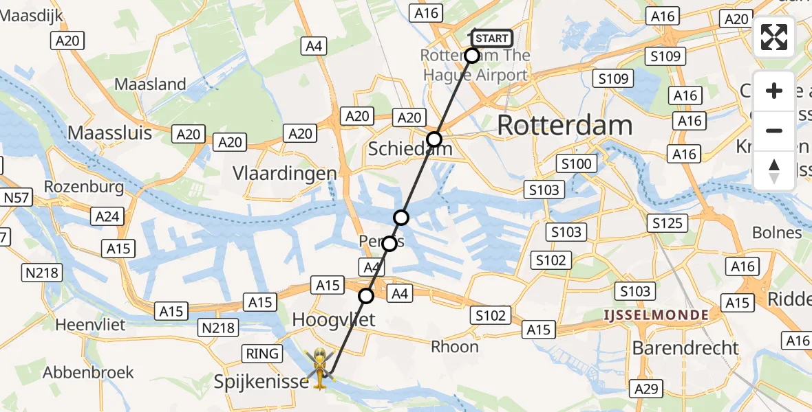 Vluchtroute Traumahelikopter Rotterdam The Hague Airport - Hoogvliet Rotterdam, 02 oktober 2026, 17:39
