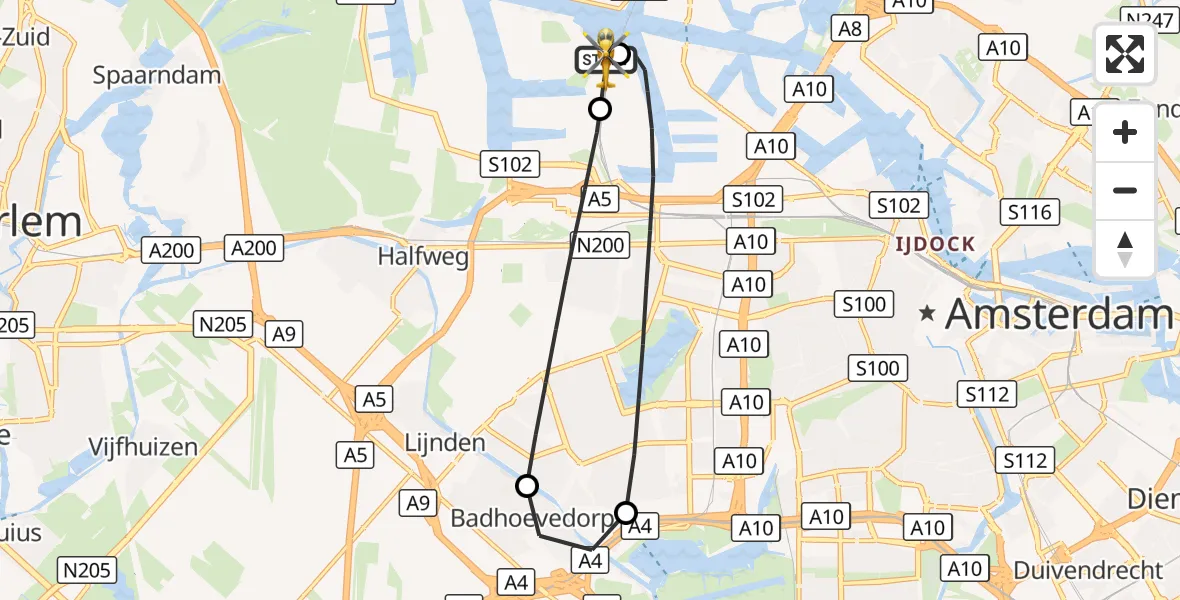Vluchtroute Traumahelikopter Amsterdam Heliport - Amsterdam Heliport, 02 oktober 2026, 17:53