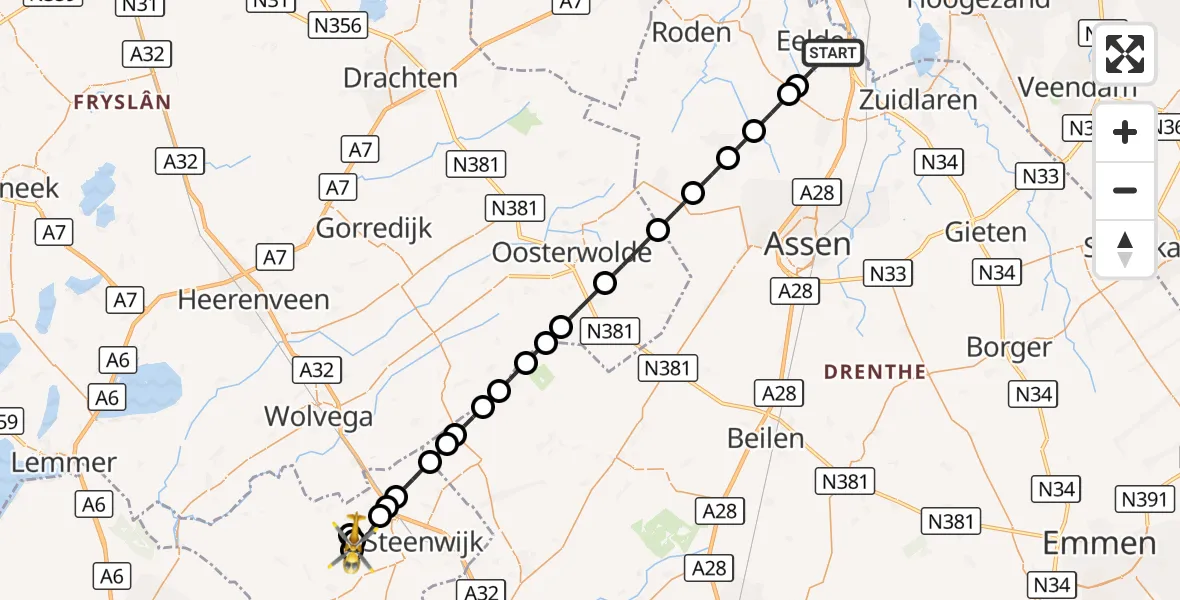 Vluchtroute Traumahelikopter Groningen Airport Eelde - Scheerwolde, 02 oktober 2026, 17:57