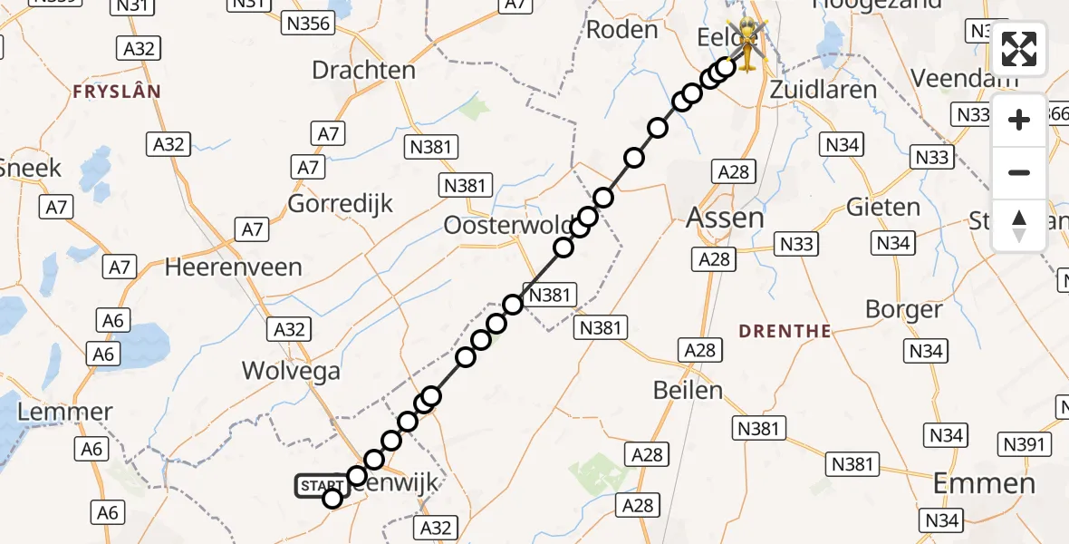 Vluchtroute Traumahelikopter Scheerwolde - Groningen Airport Eelde, 02 oktober 2026, 18:34