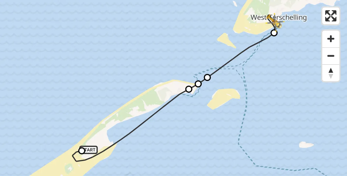 Vluchtroute Ambulancehelikopter Vliehors Shooting Range and Heliport - West-Terschelling, 02 oktober 2026, 18:54