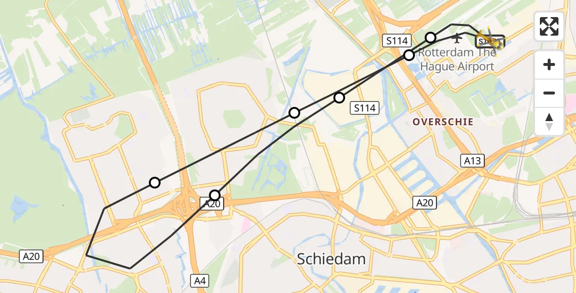 Vluchtroute Traumahelikopter Rotterdam The Hague Airport - Rotterdam The Hague Airport, 02 oktober 2026, 19:05