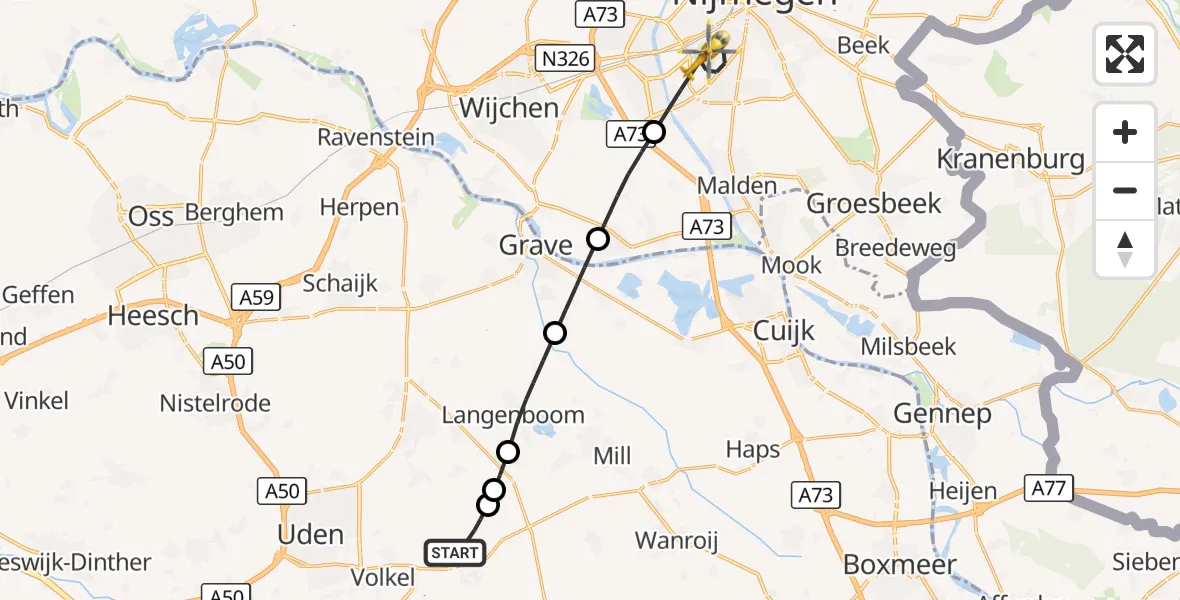 Vluchtroute Traumahelikopter Vliegbasis Volkel - Nijmegen, 02 oktober 2026, 19:19