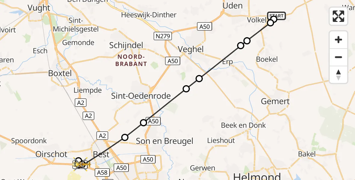 Vluchtroute Traumahelikopter Vliegbasis Volkel - Oirschot, 03 oktober 2026, 03:17
