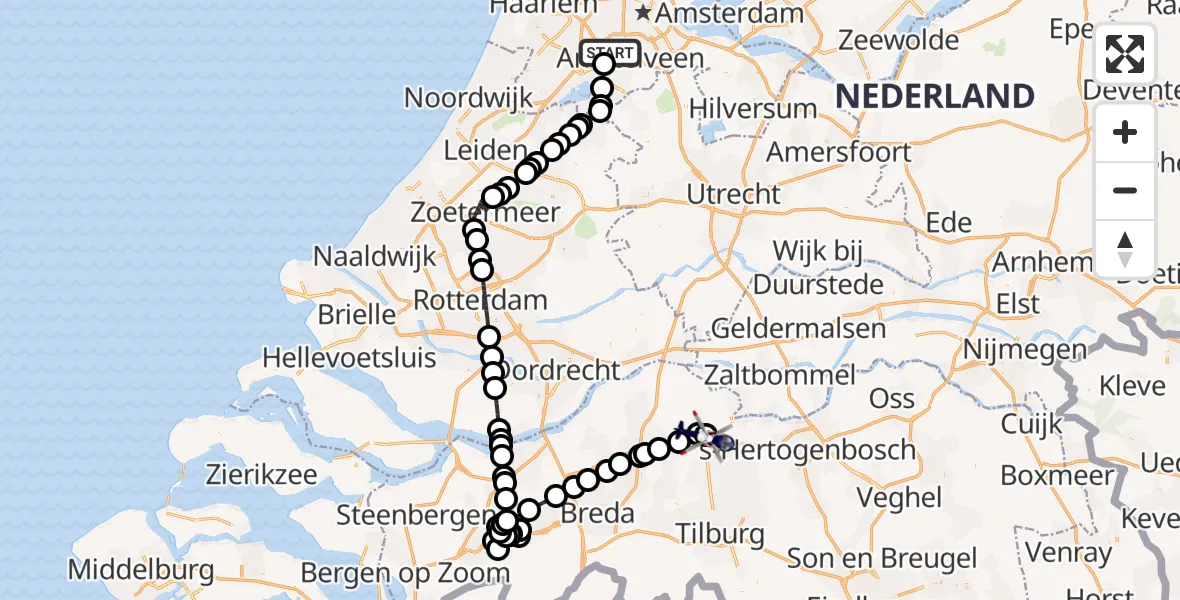Vluchtroute Politiehelikopter Amsterdam Vliegveld Schiphol - Waalwijk, 03 oktober 2026, 07:14