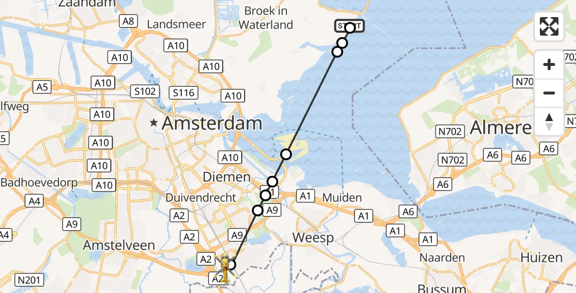 Vluchtroute Traumahelikopter Uitdam - Amsterdam UMC Helipad, 03 oktober 2026, 07:27