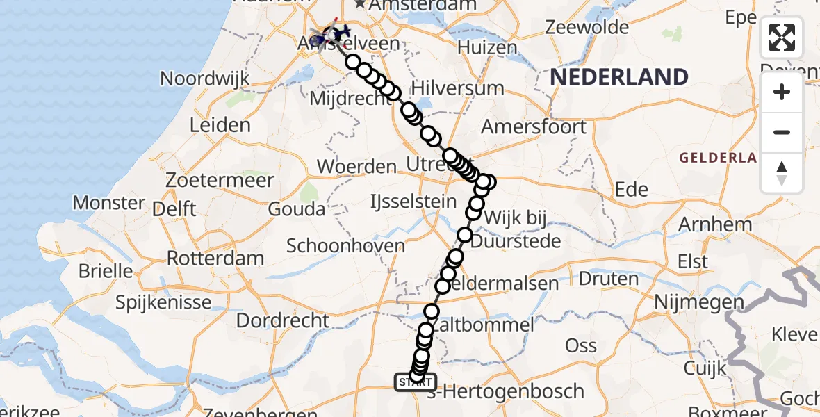 Vluchtroute Politiehelikopter Waalwijk - Amsterdam Vliegveld Schiphol, 03 oktober 2026, 09:00