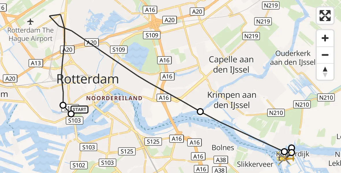 Vluchtroute Traumahelikopter Erasmus MC - Kinderdijk, 03 oktober 2026, 09:42
