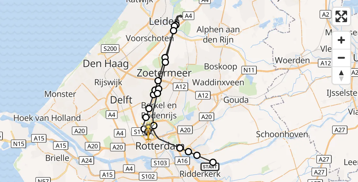 Vluchtroute Traumahelikopter Kinderdijk - Rotterdam The Hague Airport, 03 oktober 2026, 10:08