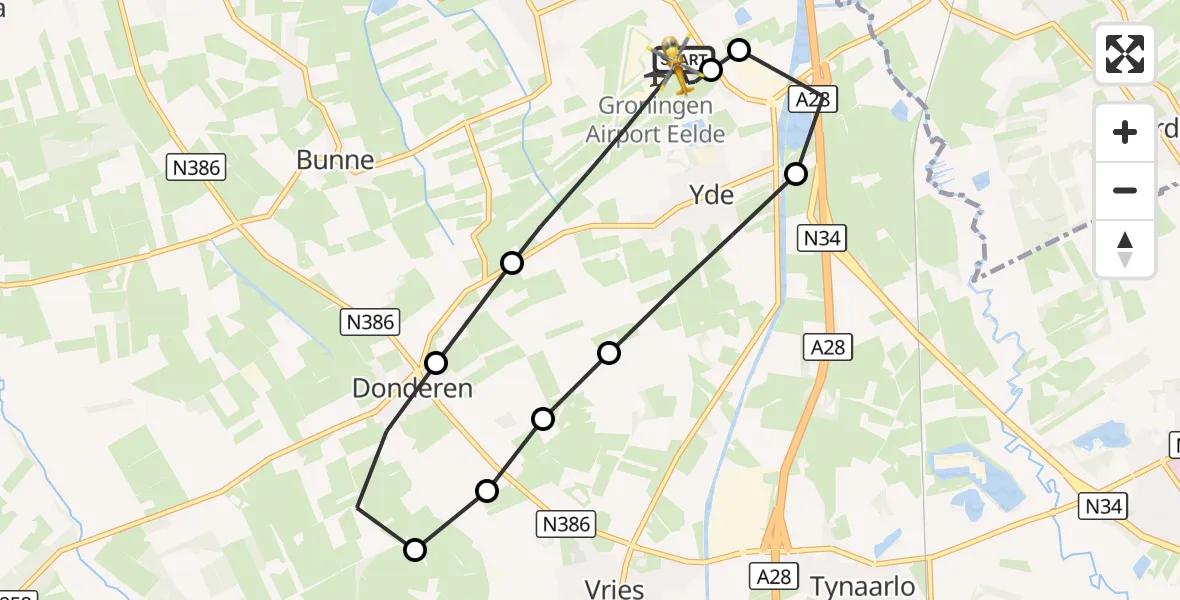 Vluchtroute Traumahelikopter Groningen Airport Eelde - Groningen Airport Eelde, 03 oktober 2026, 10:13