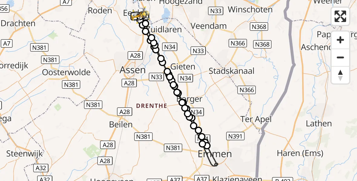 Vluchtroute Traumahelikopter Groningen Airport Eelde - Groningen Airport Eelde, 03 oktober 2026, 10:23