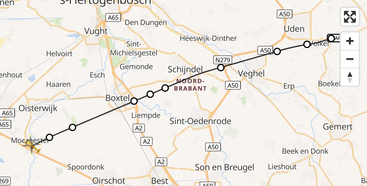 Vluchtroute Traumahelikopter Vliegbasis Volkel - Moergestel, 03 oktober 2026, 11:28