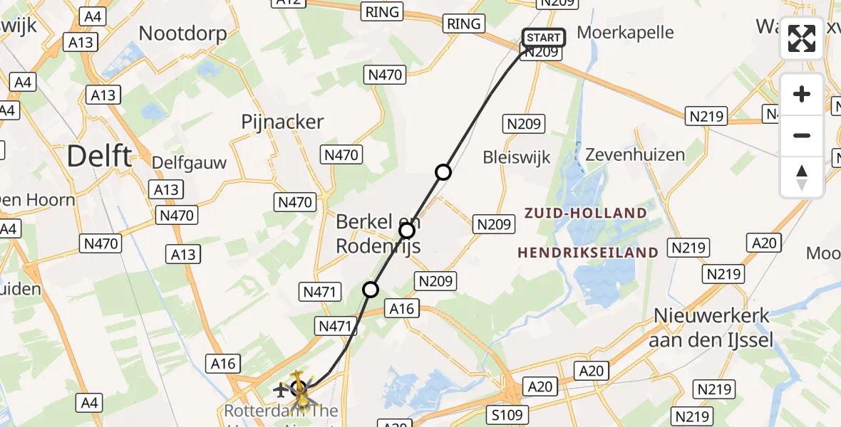 Vluchtroute Traumahelikopter Bleiswijk - Rotterdam The Hague Airport, 03 oktober 2026, 11:30
