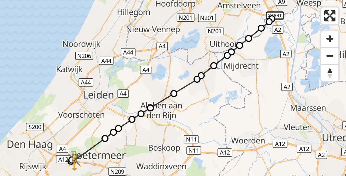 Vluchtroute Traumahelikopter Amsterdam UMC Helipad - Zoetermeer, 03 oktober 2026, 12:37