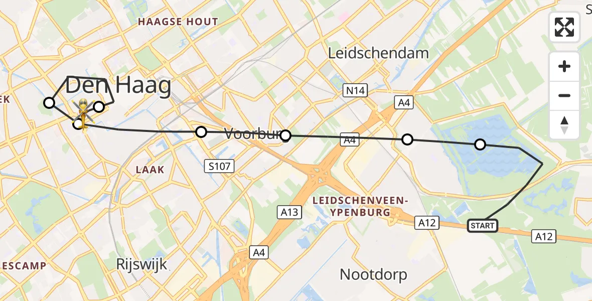 Vluchtroute Traumahelikopter Zoetermeer - HMC Westeinde Heliport, 03 oktober 2026, 13:01