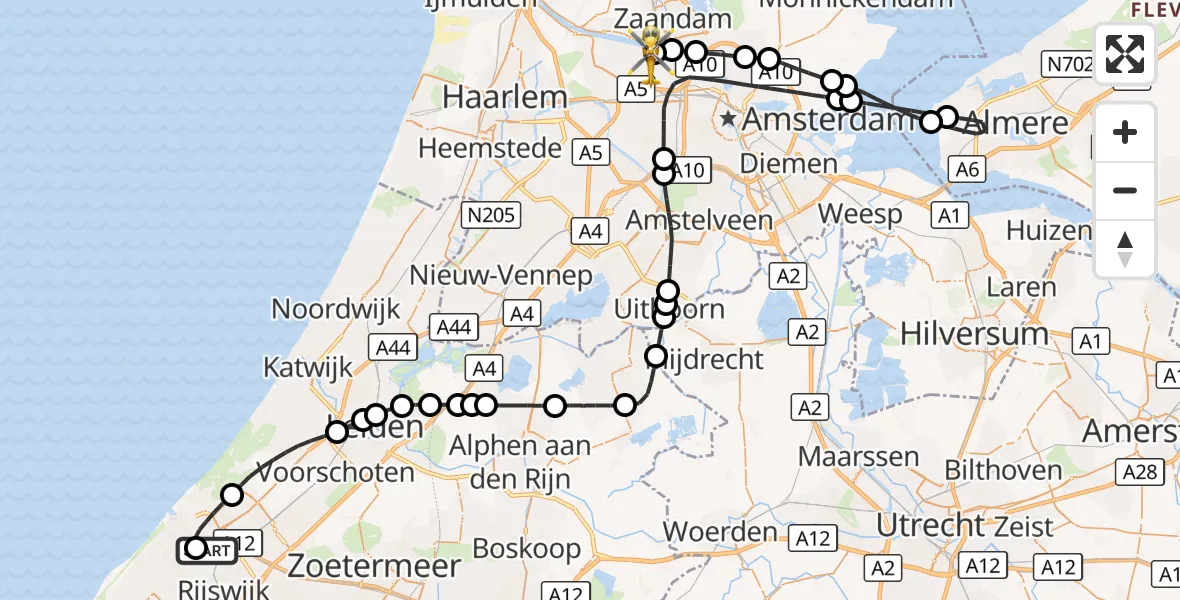 Vluchtroute Traumahelikopter HMC Westeinde Heliport - Amsterdam Heliport, 03 oktober 2026, 13:25