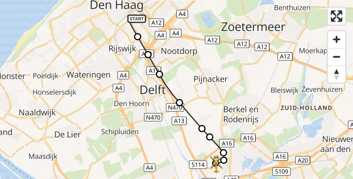 Vluchtroute Traumahelikopter 's-Gravenhage - Rotterdam The Hague Airport, 03 oktober 2026, 15:05
