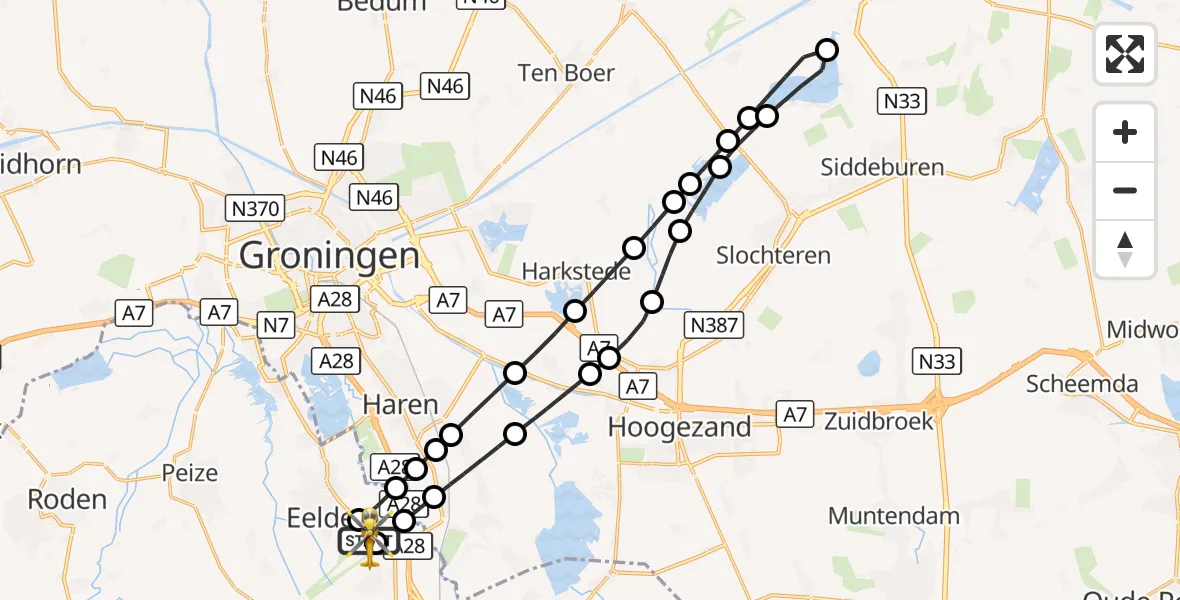 Vluchtroute Traumahelikopter Groningen Airport Eelde - Groningen Airport Eelde, 03 oktober 2026, 15:26