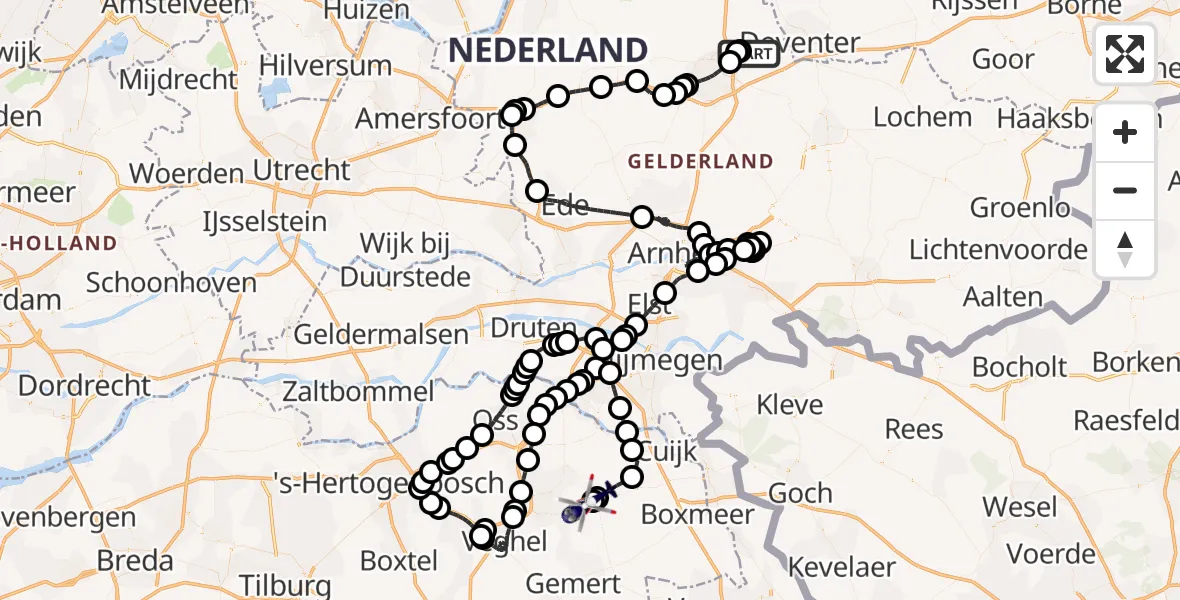 Vluchtroute Politiehelikopter Vliegveld Teuge - Vliegbasis Volkel, 03 oktober 2026, 16:35