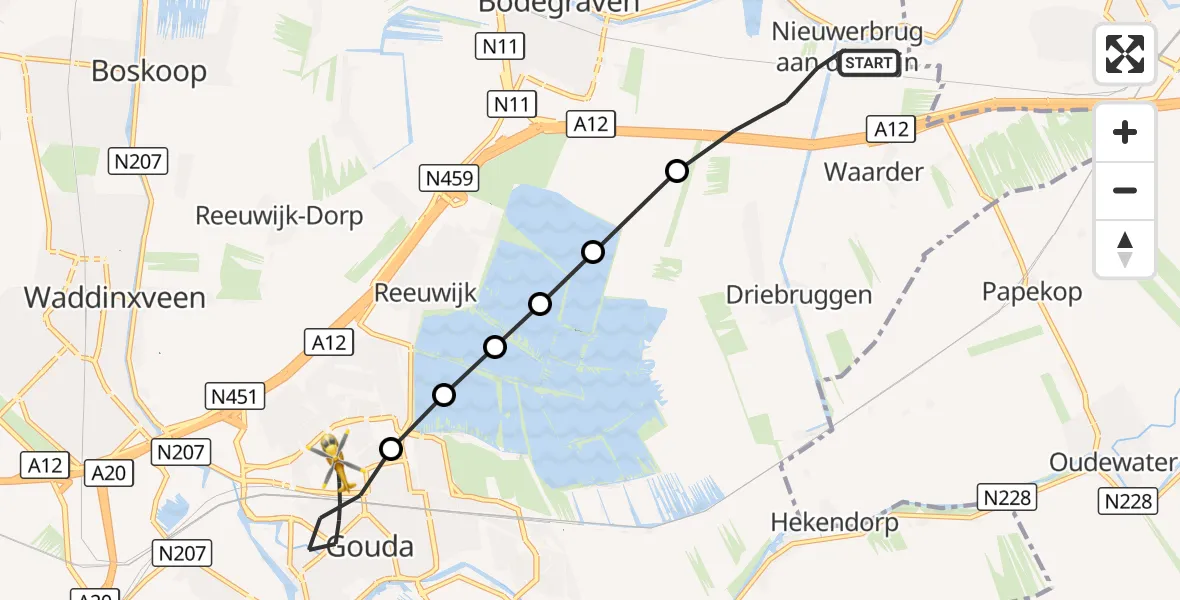 Vluchtroute Traumahelikopter Nieuwerbrug aan den Rijn - Gouda, 03 oktober 2026, 16:40
