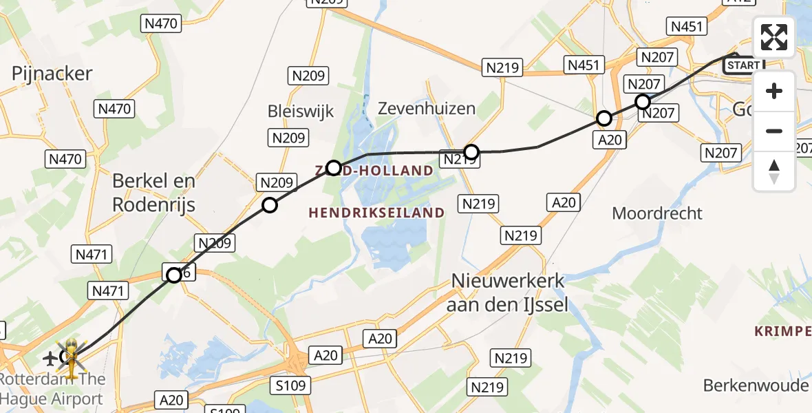 Vluchtroute Traumahelikopter Gouda - Rotterdam The Hague Airport, 03 oktober 2026, 17:14