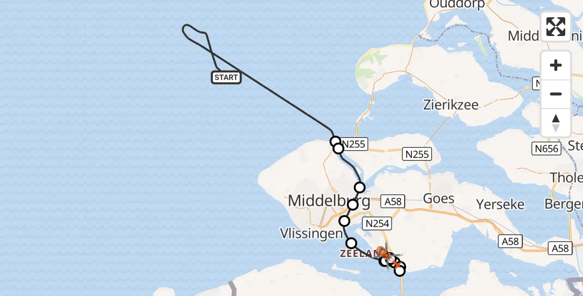 Vluchtroute Kustwachthelikopter Noordzee - Borssele, 03 oktober 2026, 17:38