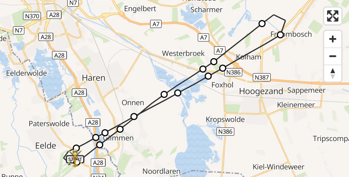 Vluchtroute Traumahelikopter Groningen Airport Eelde - Groningen Airport Eelde, 03 oktober 2026, 18:13