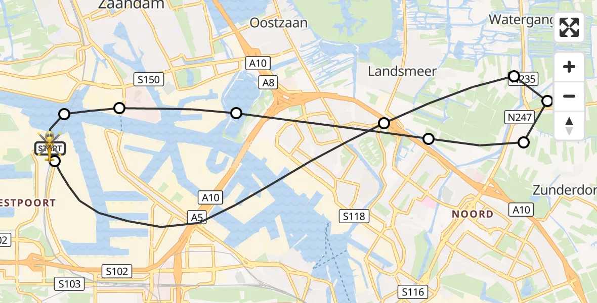 Vluchtroute Traumahelikopter Amsterdam Heliport - Amsterdam Heliport, 03 oktober 2026, 22:25