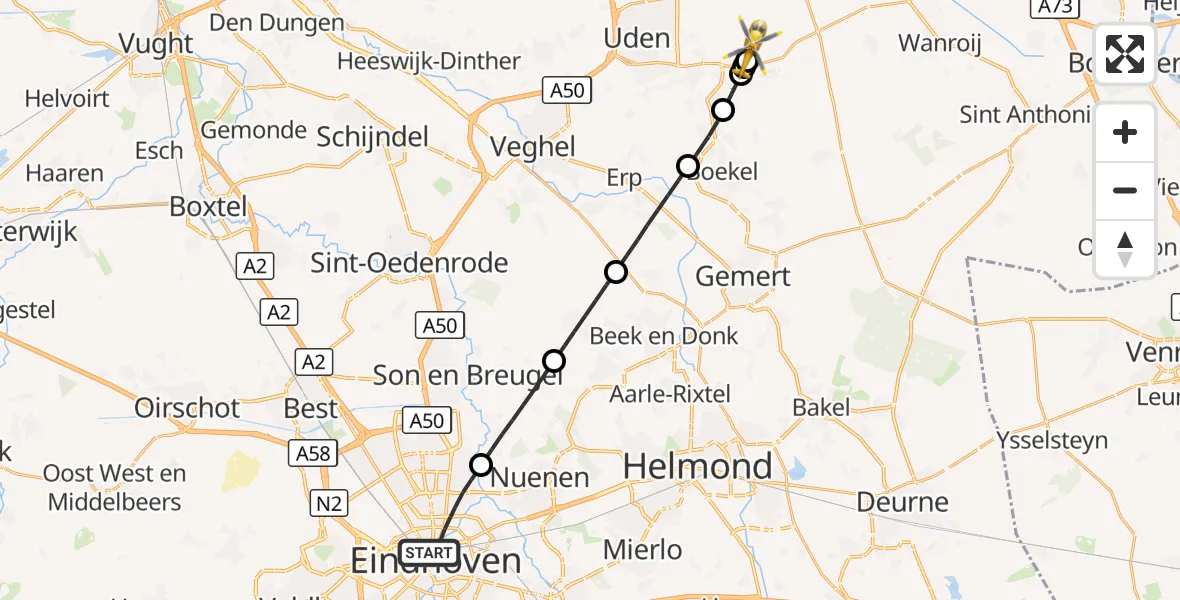 Vluchtroute Traumahelikopter Eindhoven - Vliegbasis Volkel, 04 oktober 2026, 02:39
