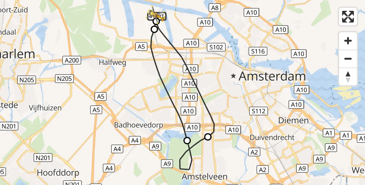 Vluchtroute Traumahelikopter Amsterdam Heliport - Amsterdam Heliport, 04 oktober 2026, 06:24