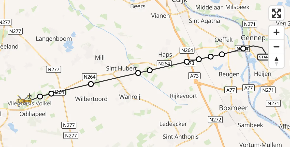 Vluchtroute Traumahelikopter Gennep - Vliegbasis Volkel, 04 oktober 2026, 06:43