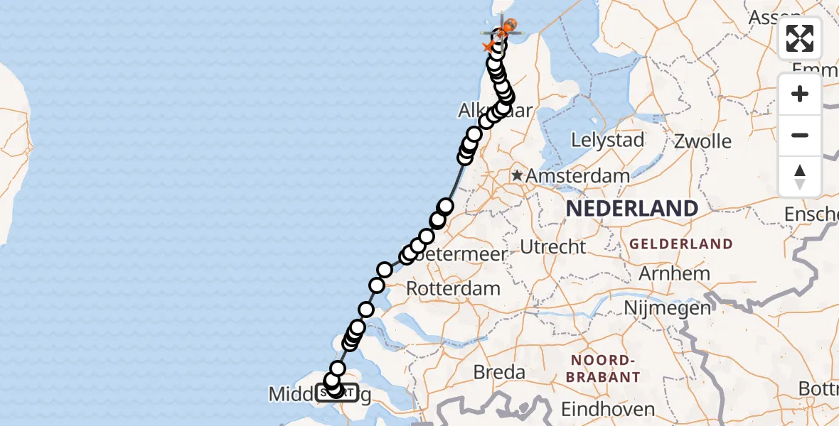 Vluchtroute Kustwachthelikopter Vliegveld Midden-Zeeland - Militair vliegveld De Kooy / Den Helder Airport, 04 oktober 2026, 07:07