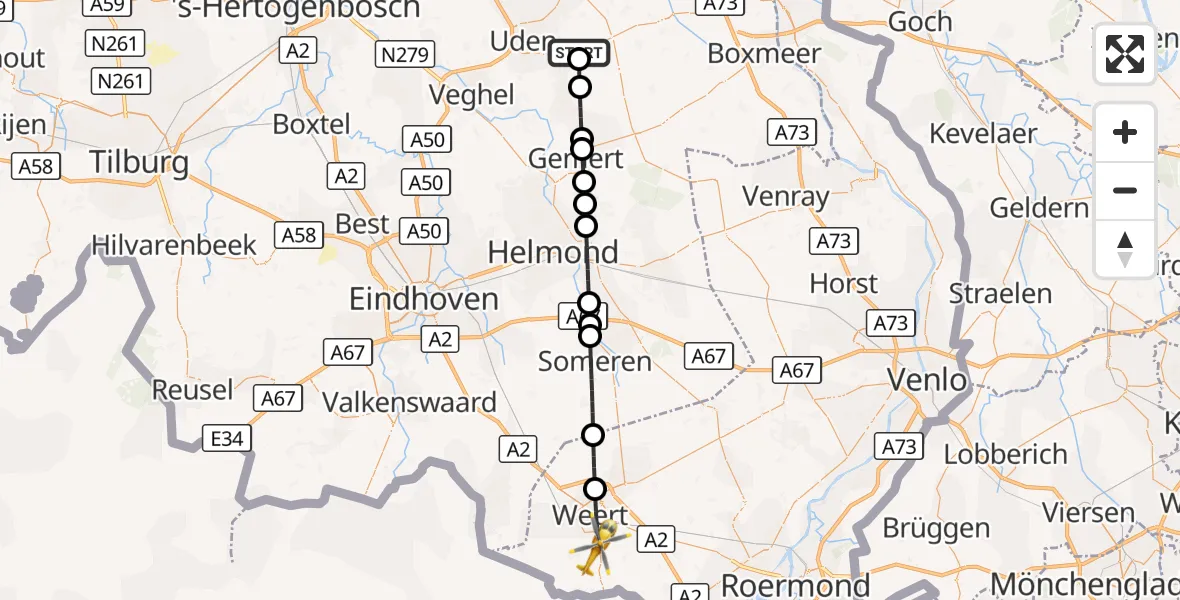 Vluchtroute Traumahelikopter Vliegbasis Volkel - Weert, 04 oktober 2026, 07:10