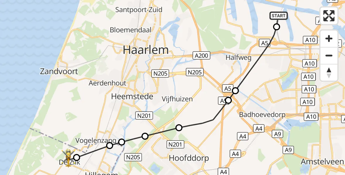 Vluchtroute Traumahelikopter Amsterdam Heliport - De Zilk, 04 oktober 2026, 07:53