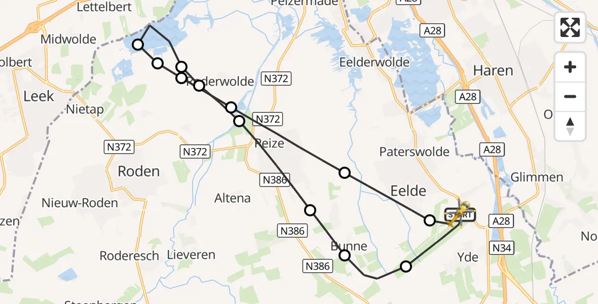 Vluchtroute Traumahelikopter Groningen Airport Eelde - Groningen Airport Eelde, 04 oktober 2026, 08:11