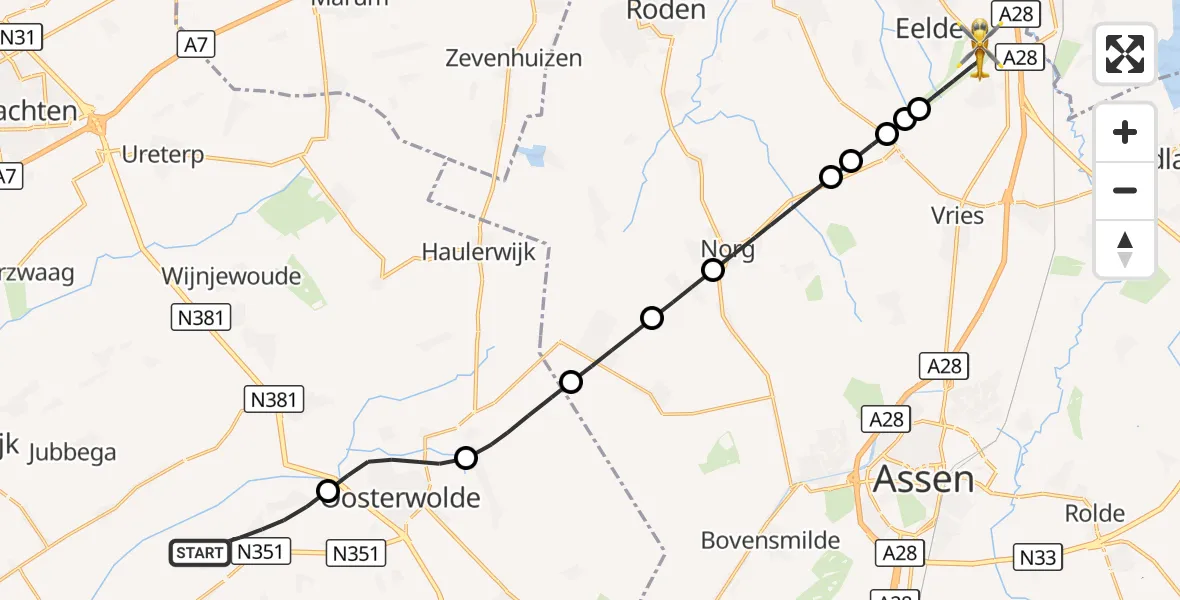 Vluchtroute Traumahelikopter Makkinga - Groningen Airport Eelde, 04 oktober 2026, 09:24